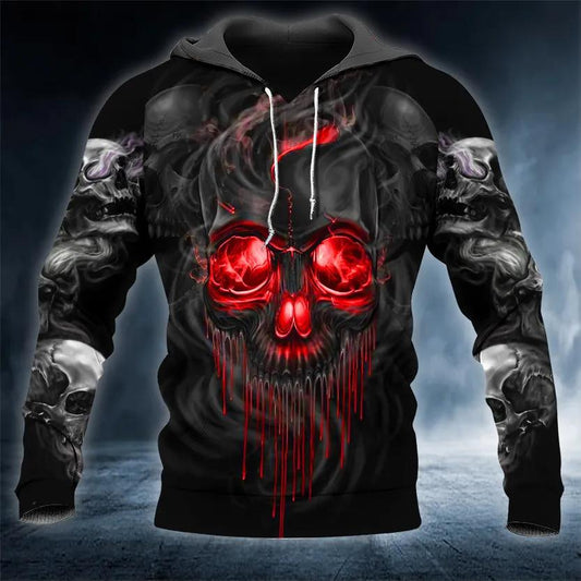 Red Gold Black Horrific Skull 3D All Over Print Hoodie -Moonbestprint
