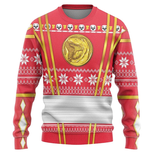 Red Mighty Morphin Power Rangers Logo Christmas Sweater ? Usalast