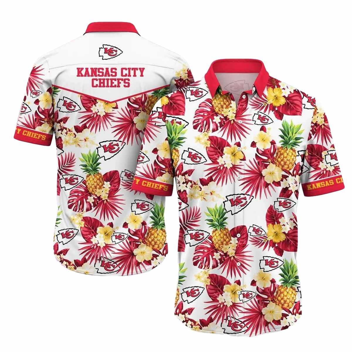 Red Pineapple Tropical KC Chiefs Hawaiian Shirt Unisex Graphic Tee - Moonbestprint