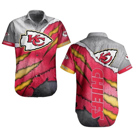 Kc Chiefs Red Yellow Gray Hawaiian Shirt Unisex Graphic Aloha Shirt - Moonbestprint