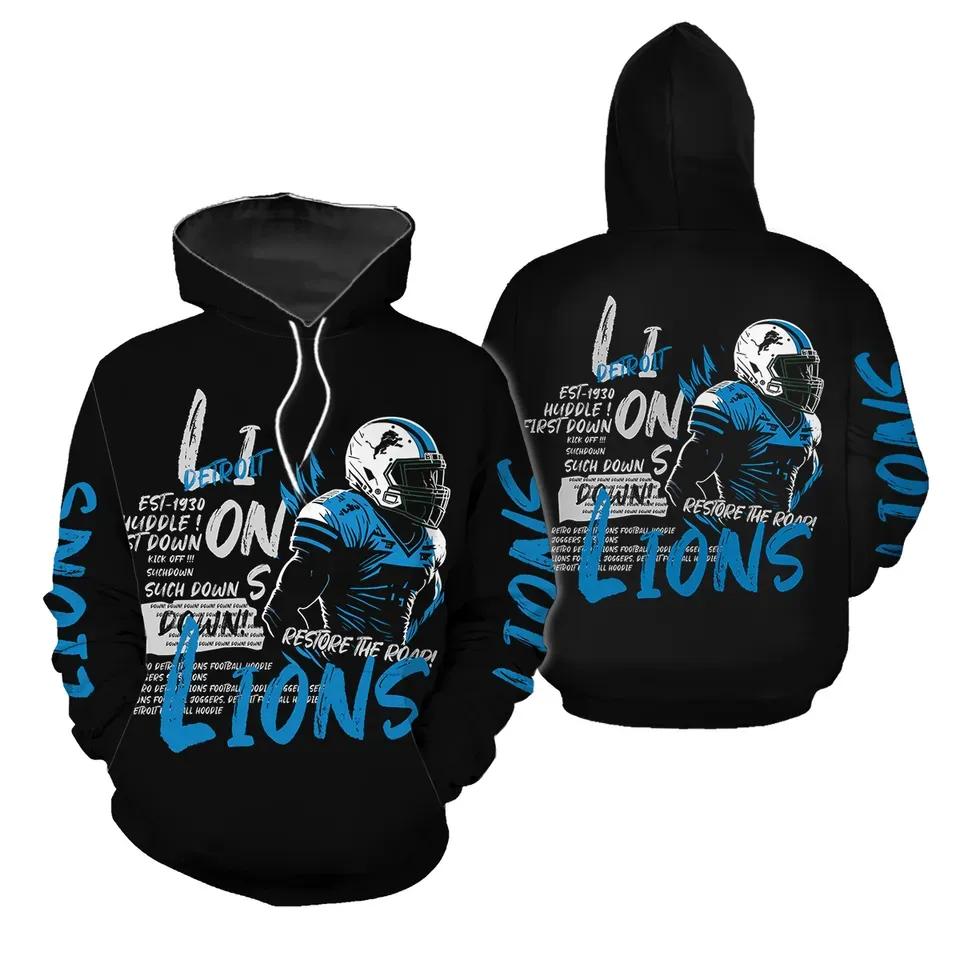 Retro Detroit Lions FootballNFL 3D All Over Print Hoodie -Moonbestprint
