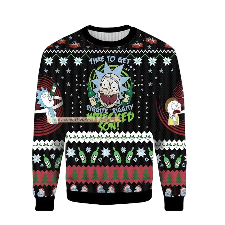 Rick Sanchez Time To Get Riggy Wrecked Son Merry Christmas Rick and Morty Ugly 3D Sweater ? Usalast