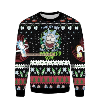 Rick Sanchez Time To Get Riggy Wrecked Son Merry Christmas Rick and Morty Ugly 3D Sweater ? Usalast