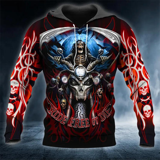 Ride Free Biker Skull 3D All Over Print Hoodie -Moonbestprint