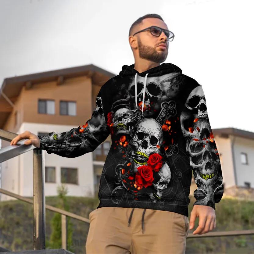 Roses See Speak and Hear No Evil Skull 3D All Over Print Hoodie -Moonbestprint