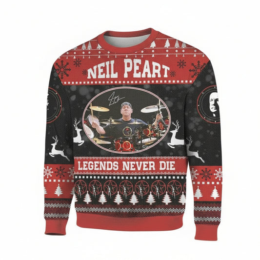 Rush Rock Neil Peart Drummer Legend Never Die Ugly Christmas 3D Sweater ? Usalast