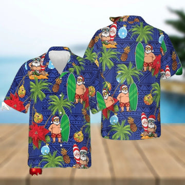 2025 Christmas Tropical Santa Holding Surfboard Hawaiian Shirt – Moonbestprint