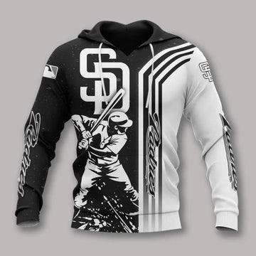 San Diego Padres Black And White MLB All Over Print Hoodie -Moonbestprint