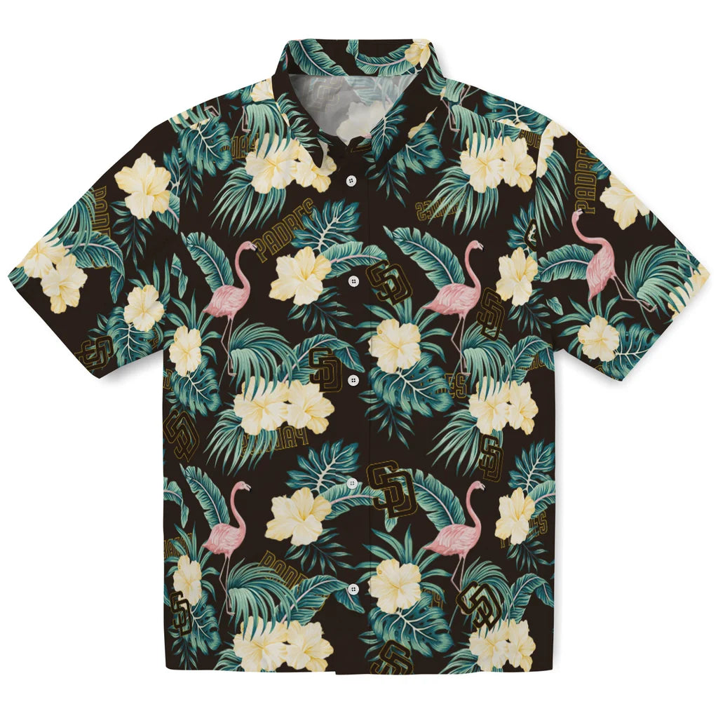 San Diego Padres Hawaiian Shirt - Flamingo and Hibiscus | Moonbestprint