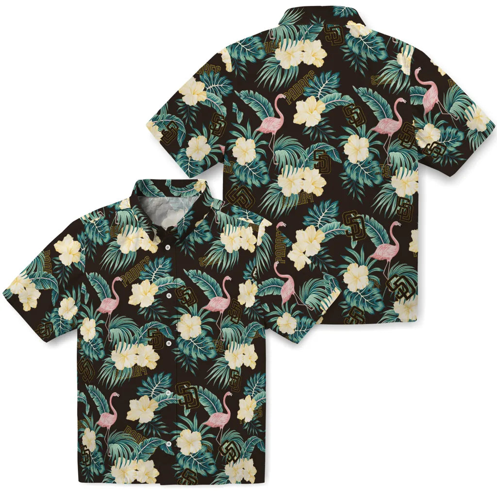 San Diego Padres Hawaiian Shirt - Flamingo and Hibiscus | Moonbestprint