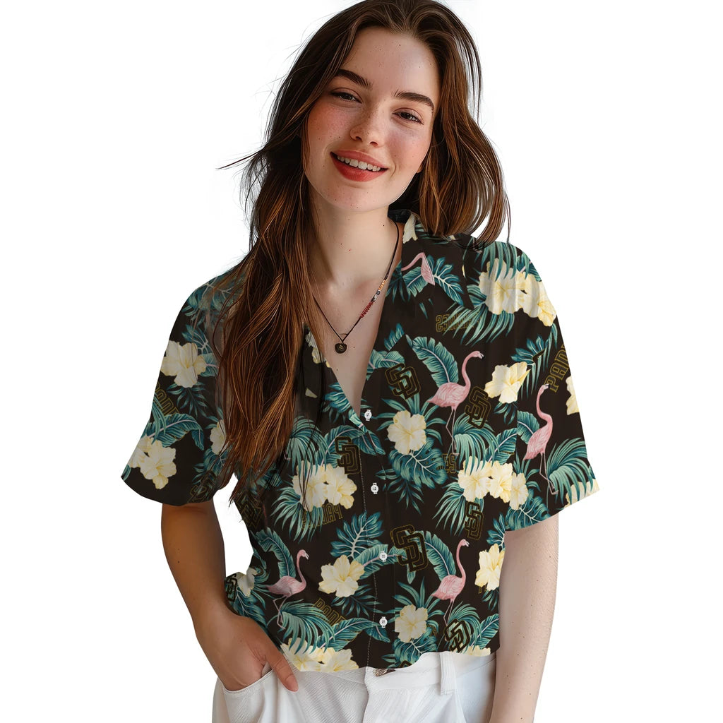 San Diego Padres Hawaiian Shirt - Flamingo and Hibiscus | Moonbestprint