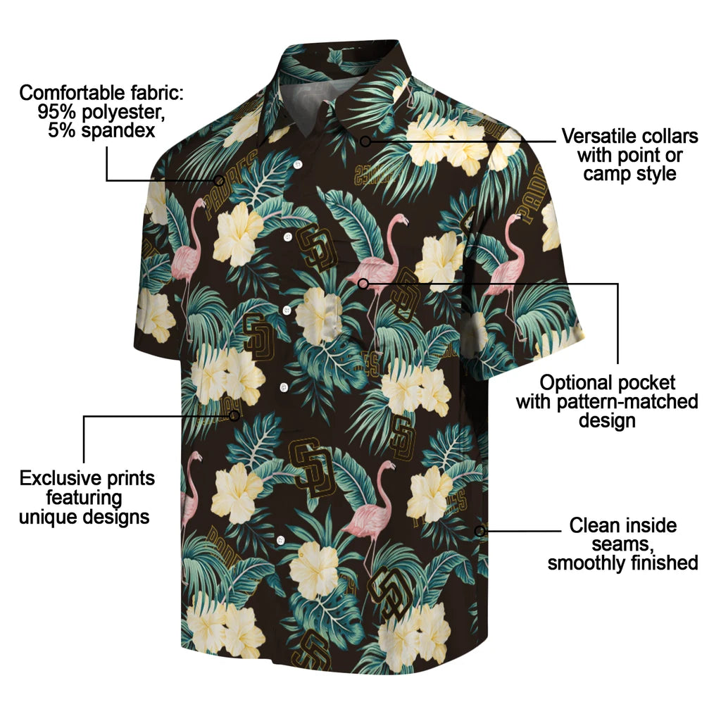 San Diego Padres Hawaiian Shirt - Flamingo and Hibiscus | Moonbestprint
