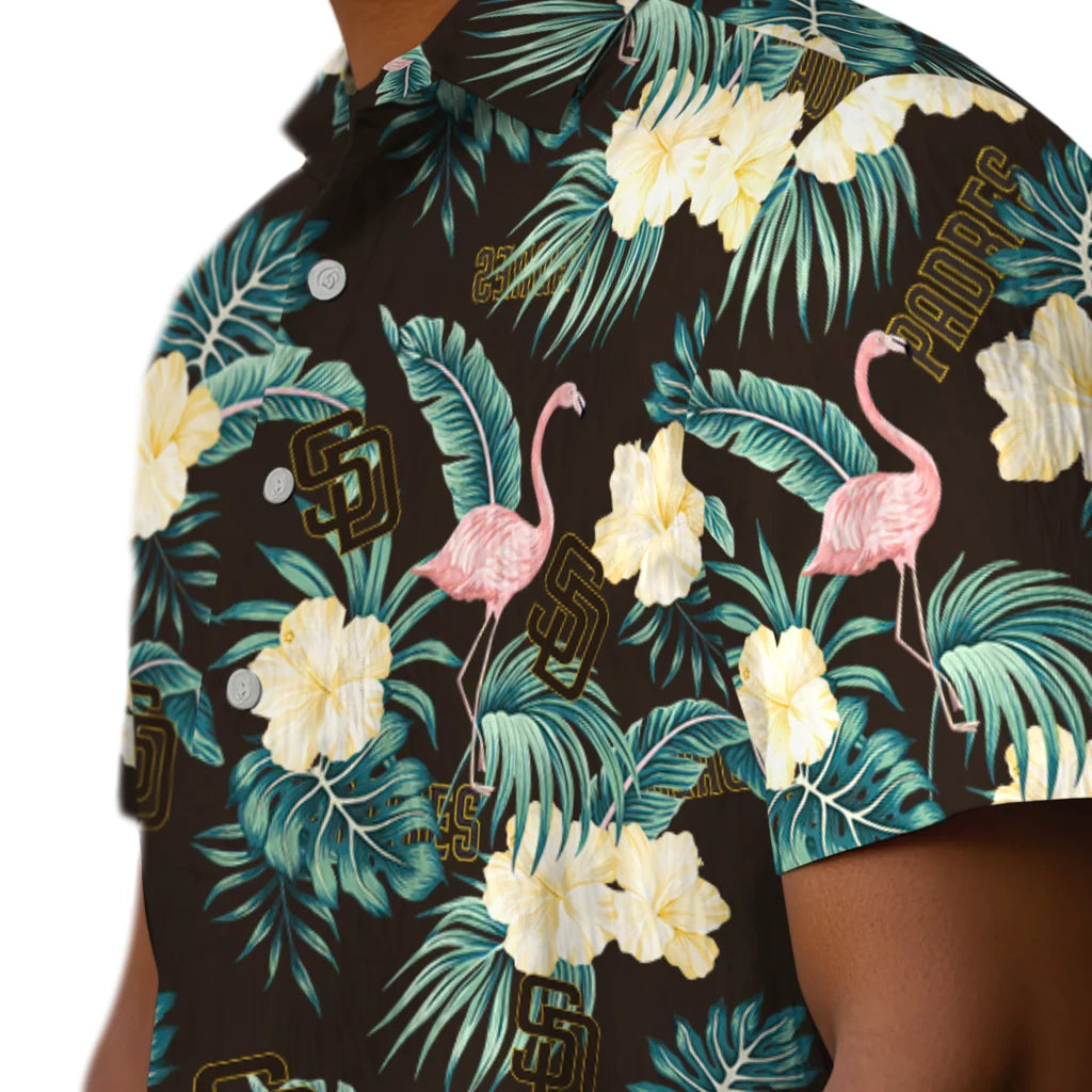San Diego Padres Hawaiian Shirt - Flamingo and Hibiscus | Moonbestprint