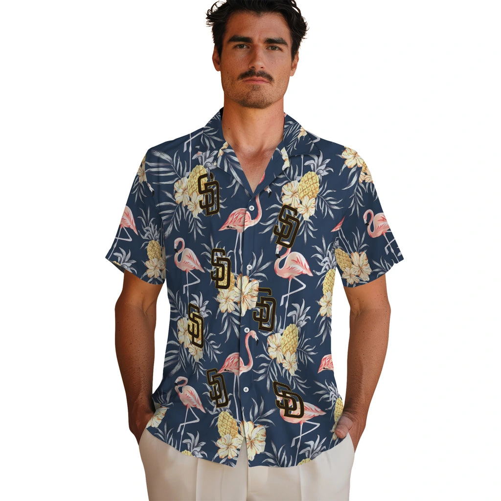 San Diego Padres Hawaiian Shirt - Flamingo Hibiscus | Moonbestprint