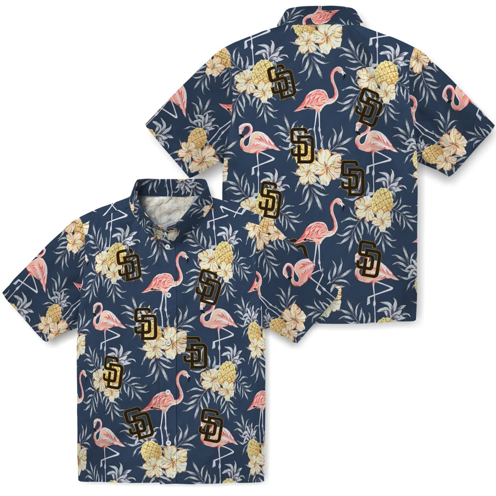 San Diego Padres Hawaiian Shirt - Flamingo Hibiscus | Moonbestprint