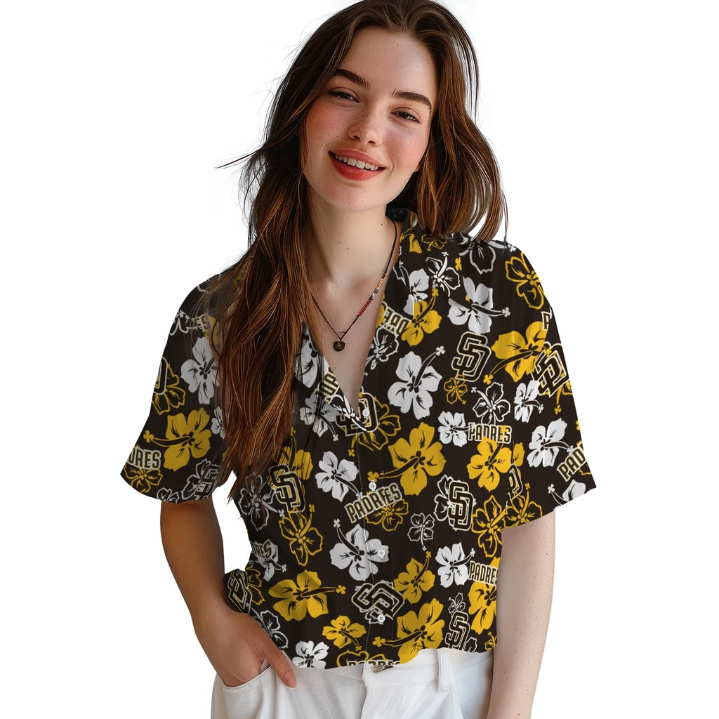 San Diego Padres Hawaiian Shirt - Hibiscus Flower Design | Moonbestprint