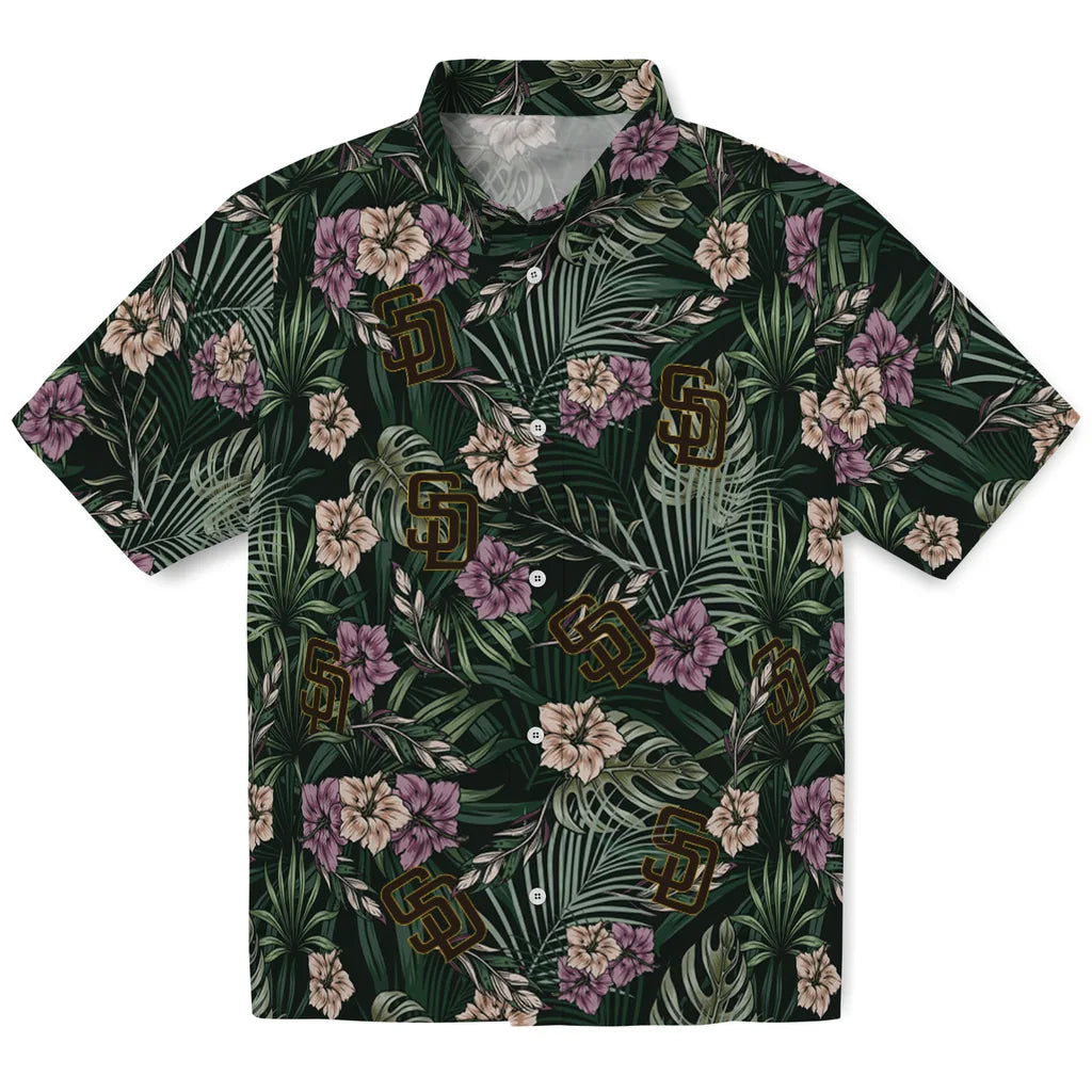 San Diego Padres Hawaiian Shirt - Hibiscus Leaves Pattern | Moonbestprint