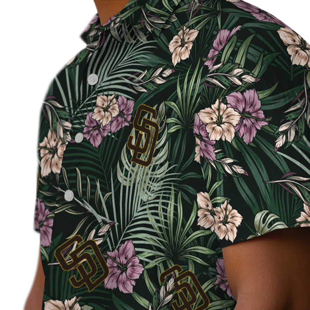 San Diego Padres Hawaiian Shirt - Hibiscus Leaves Pattern | Moonbestprint