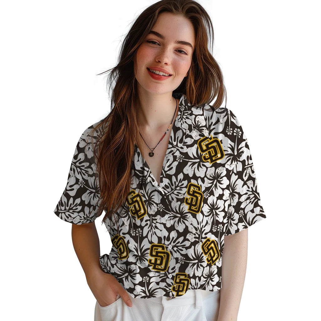 San Diego Padres Hawaiian Shirt - Hibiscus Motif | Moonbestprint