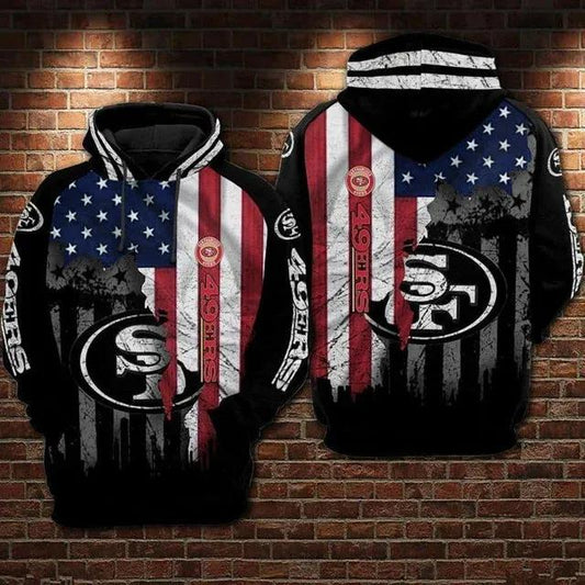 San Francisco 49ers American Flag Black NFL 3D All Over Print Hoodie -Moonbestprint