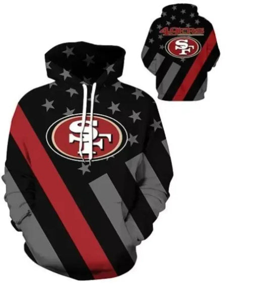 San Francisco 49ers American Flag Black NFL3D All Over Print Hoodie -Moonbestprint