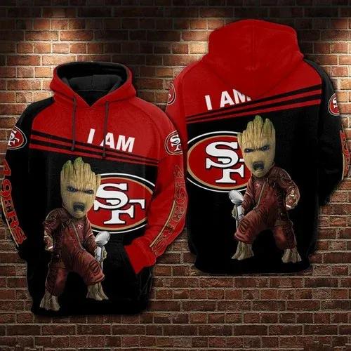 San Francisco 49ers Baby Groot NFL 3D All Over Print Hoodie -Moonbestprint