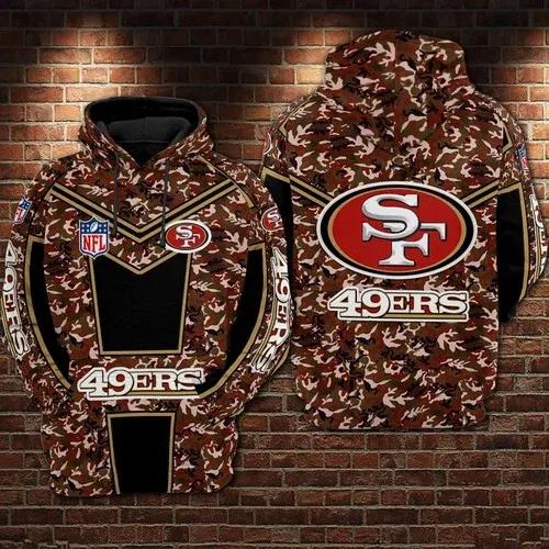 San Francisco 49ers Football Camouflage Red NFL 3D All Over Print Hoodie -Moonbestprint
