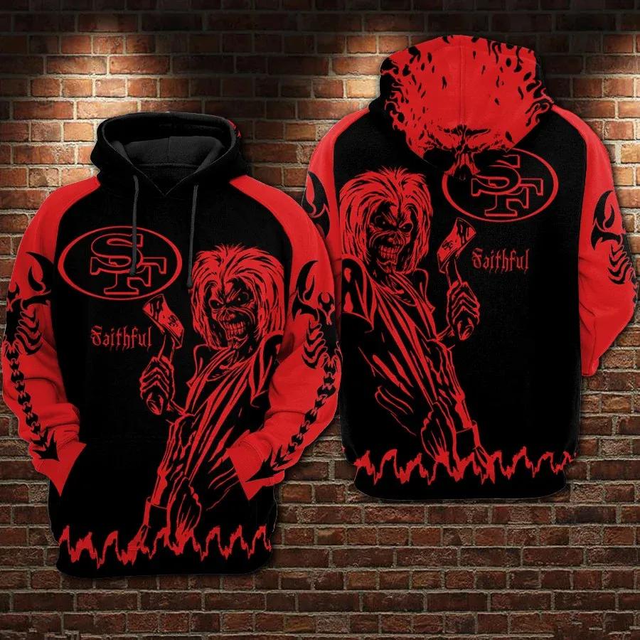 San Francisco 49ers Football Skull Fajthful NFL 3D All Over Print Hoodie -Moonbestprint