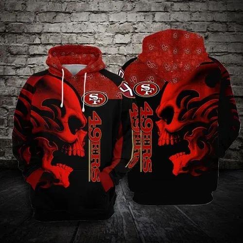 San Francisco 49ers Football Skull Red NFL 3D All Over Print Hoodie -Moonbestprint