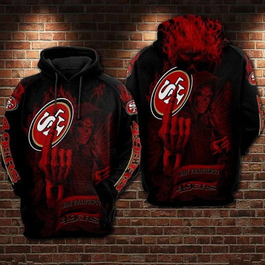 San Francisco 49ers Football Skull Smoke Red NFL 3D All Over Print Hoodie -Moonbestprint