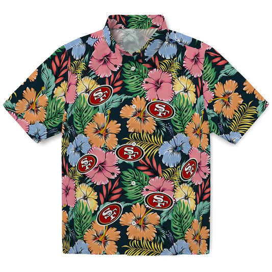 San Francisco 49ers Hawaiian Shirt - Brilliant Hibiscus Garden | Moonbestprint
