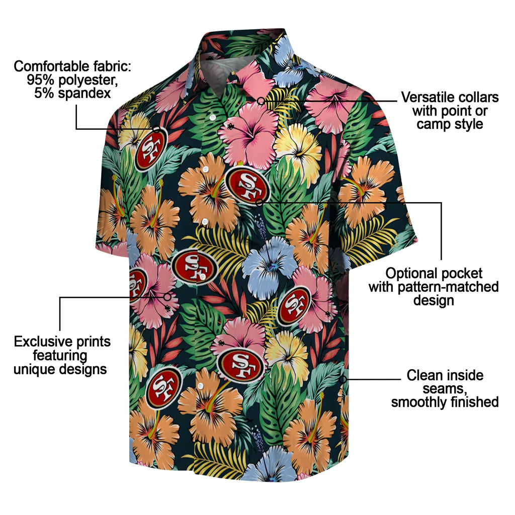 San Francisco 49ers Hawaiian Shirt - Brilliant Hibiscus Garden | Moonbestprint