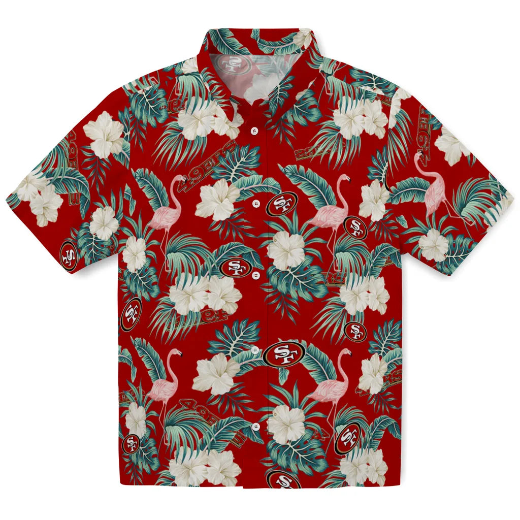 San Francisco 49ers Hawaiian Shirt - Flamingo and Hibiscus | Moonbestprint