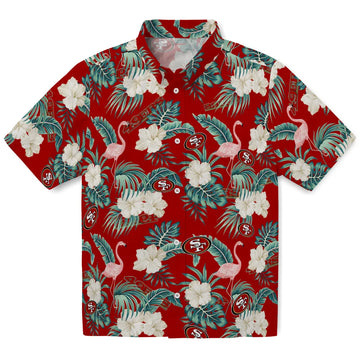 San Francisco 49ers Hawaiian Shirt - Flamingo and Hibiscus | Moonbestprint