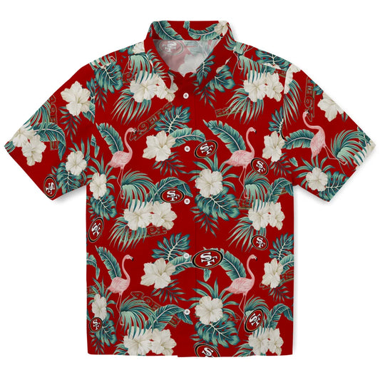 San Francisco 49ers Hawaiian Shirt - Flamingo and Hibiscus | Moonbestprint