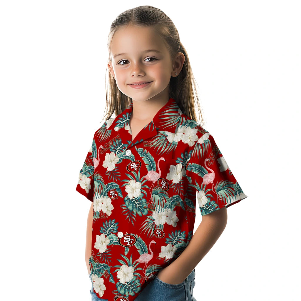 San Francisco 49ers Hawaiian Shirt - Flamingo and Hibiscus | Moonbestprint