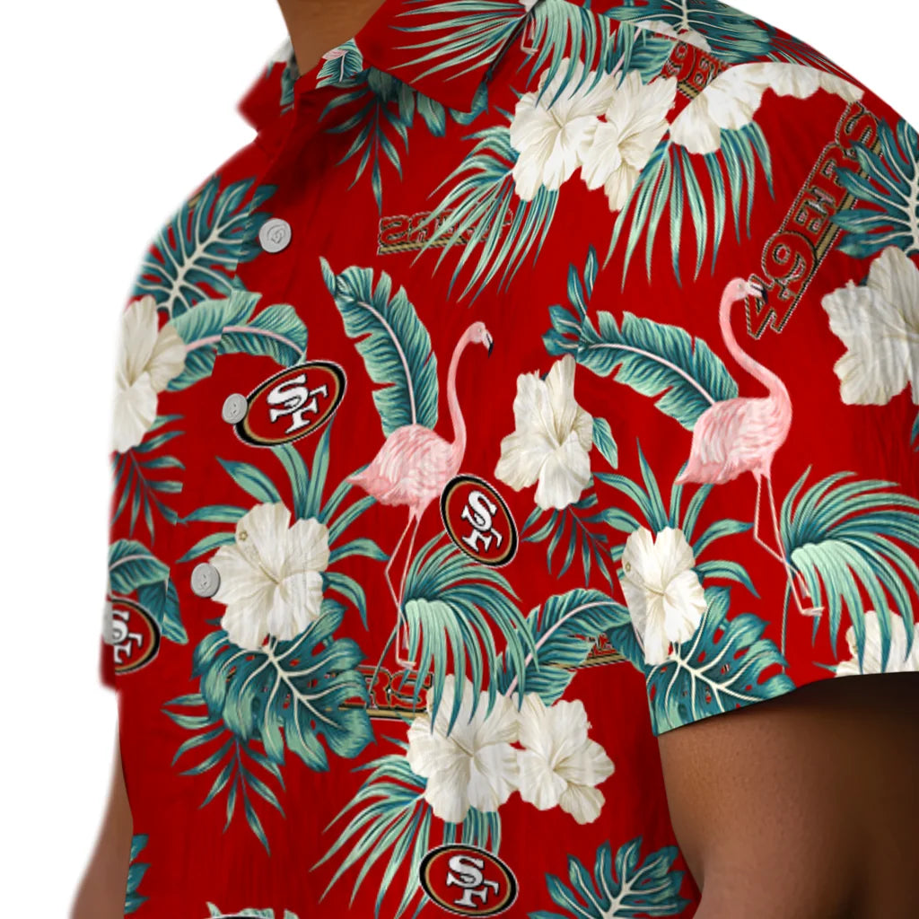 San Francisco 49ers Hawaiian Shirt - Flamingo and Hibiscus | Moonbestprint