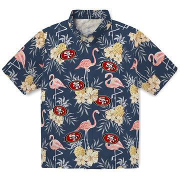 San Francisco 49ers Hawaiian Shirt - Flamingo Hibiscus | Moonbestprint