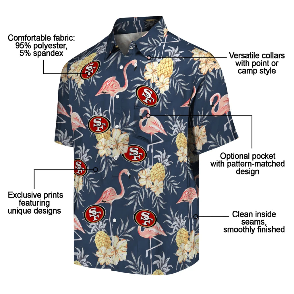San Francisco 49ers Hawaiian Shirt - Flamingo Hibiscus | Moonbestprint