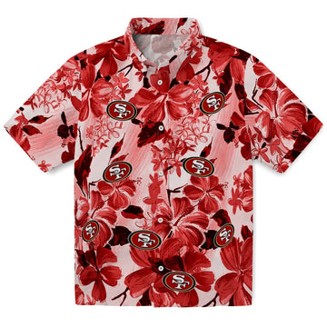 San Francisco 49ers Hawaiian Shirt - Hibiscus Arrangement | Moonbestprint