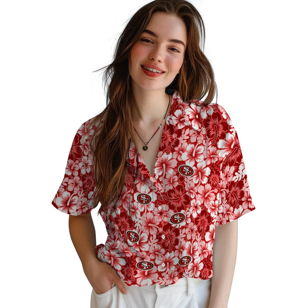 San Francisco 49ers Hawaiian Shirt - Hibiscus Blooms | Moonbestprint