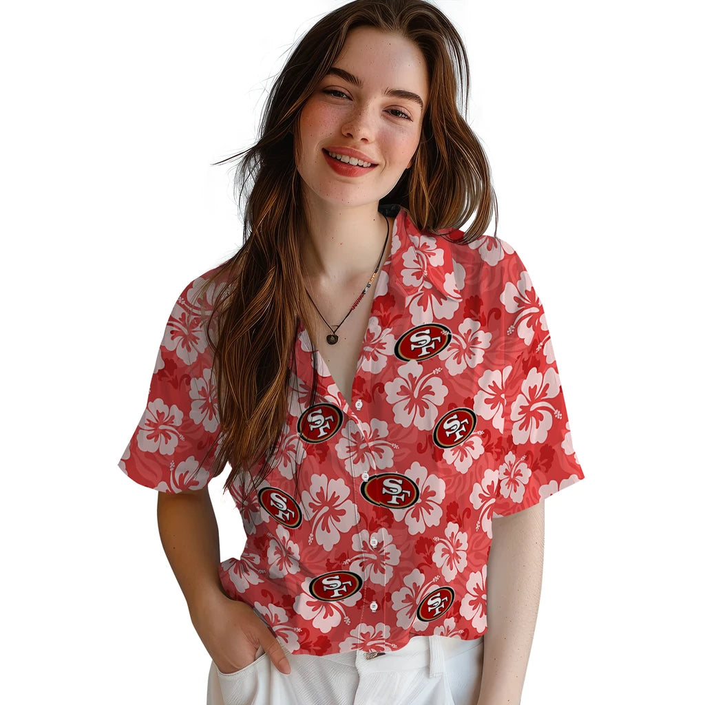 San Francisco 49ers Hawaiian Shirt - Hibiscus Cluster | Moonbestprint