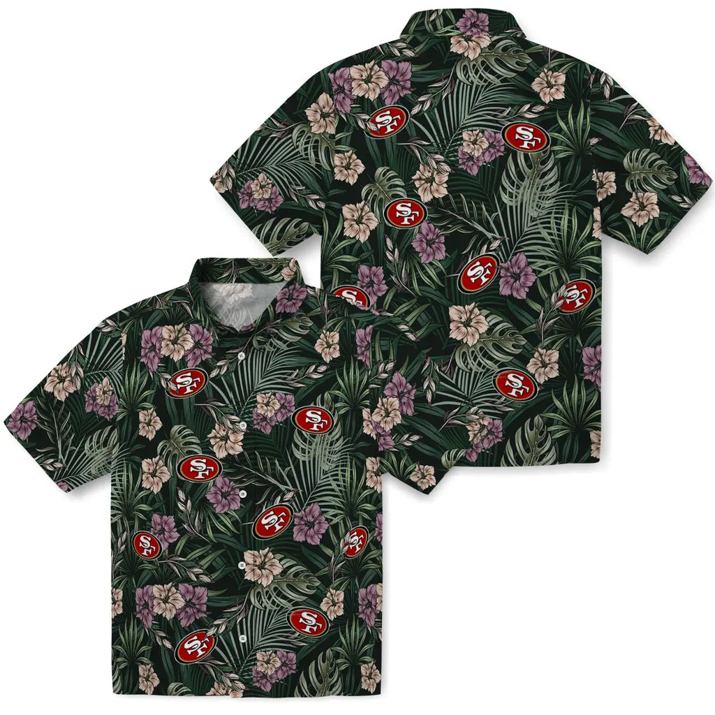 San Francisco 49ers Hawaiian Shirt - Hibiscus Leaves Pattern | Moonbestprint