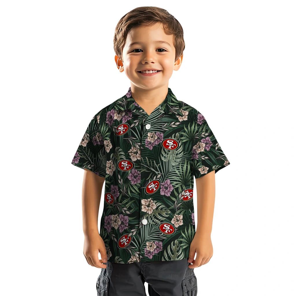 San Francisco 49ers Hawaiian Shirt - Hibiscus Leaves Pattern | Moonbestprint