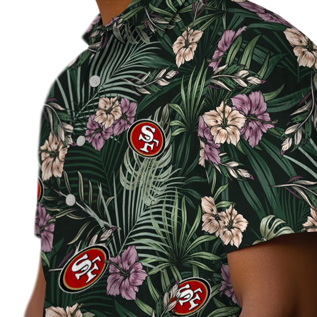 San Francisco 49ers Hawaiian Shirt - Hibiscus Leaves Pattern | Moonbestprint