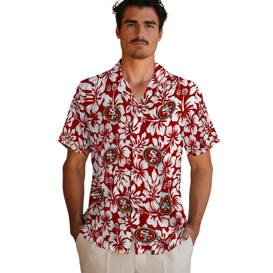 San Francisco 49ers Hawaiian Shirt - Hibiscus Motif | Moonbestprint