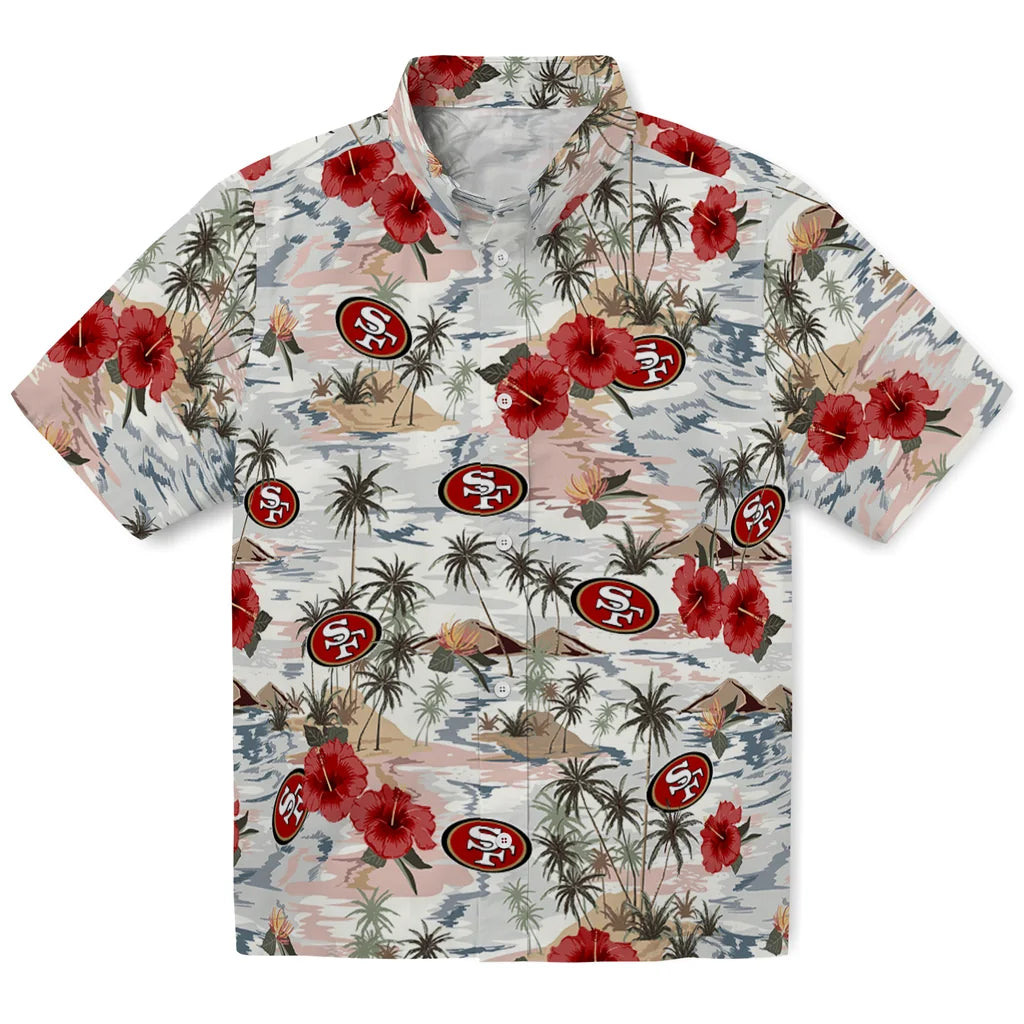 San Francisco 49ers Hawaiian Shirt - Hibiscus Seaside | Moonbestprint
