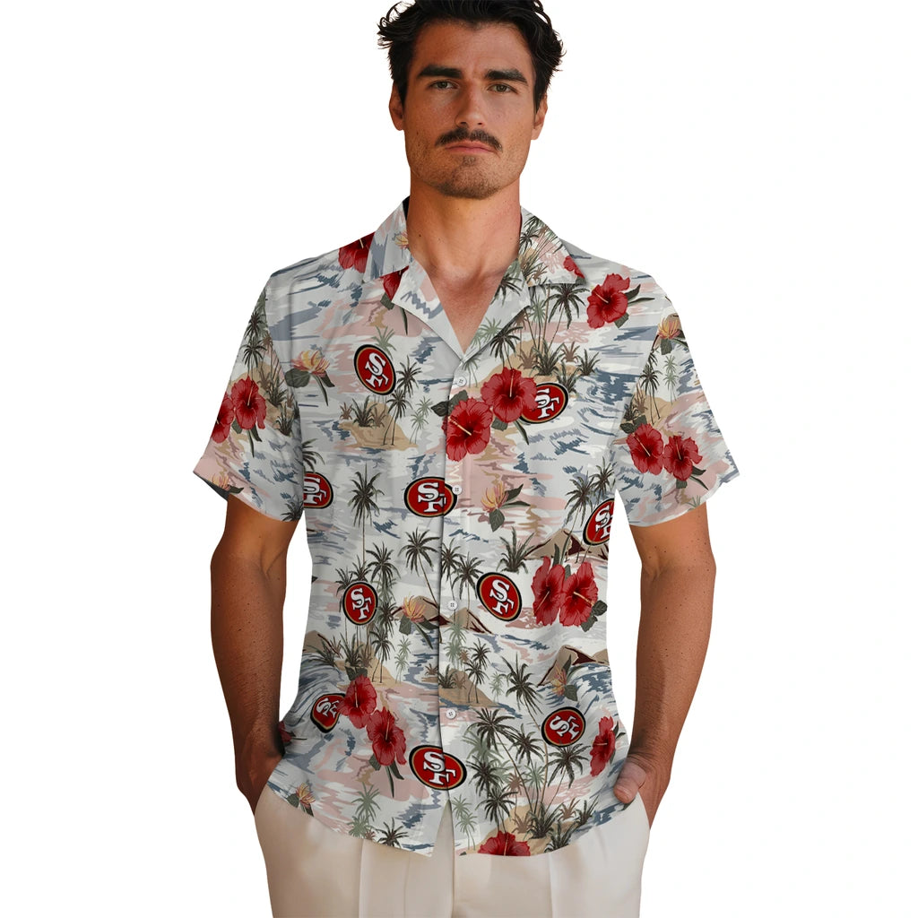San Francisco 49ers Hawaiian Shirt - Hibiscus Seaside | Moonbestprint