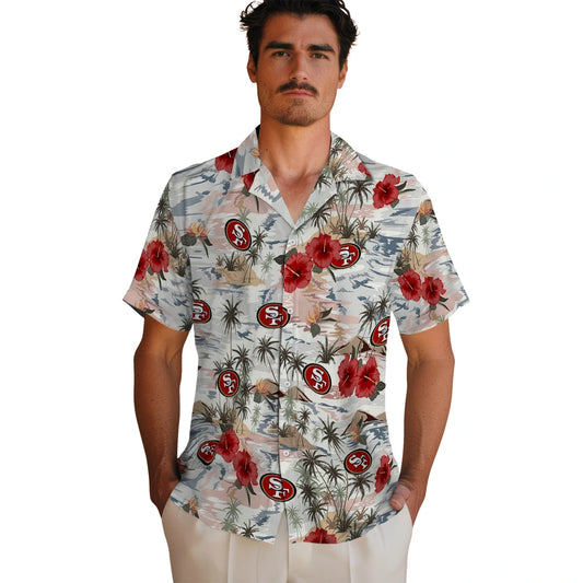 San Francisco 49ers Hawaiian Shirt - Hibiscus Seaside | Moonbestprint