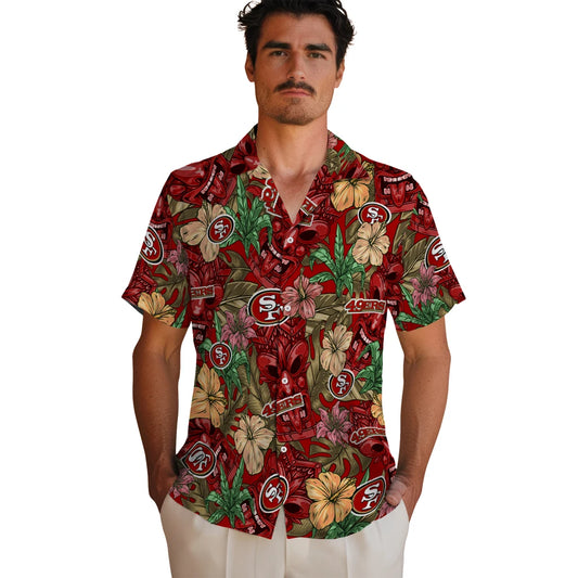 San Francisco 49ers Hawaiian Shirt - Hibiscus Tiki Jungle | Moonbestprint